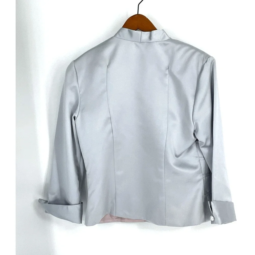 Vtg J.R. Nites by Caliendo Gray Satin Skirt Rhinestone Jacket Y2K‎ Size 12 USA